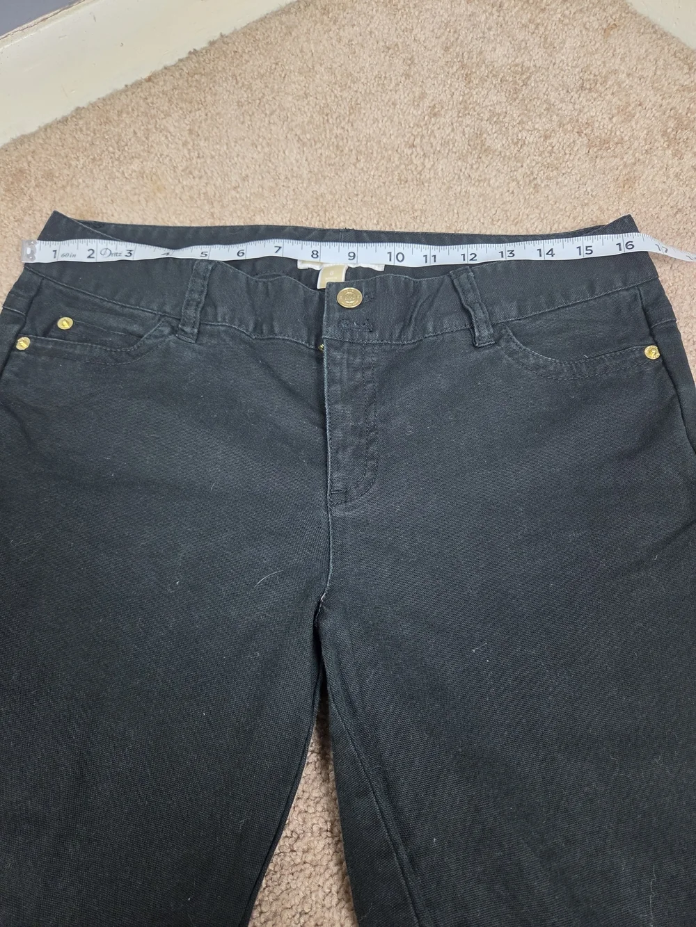 Michael Kors Black Pants with Gold MK Button Detail